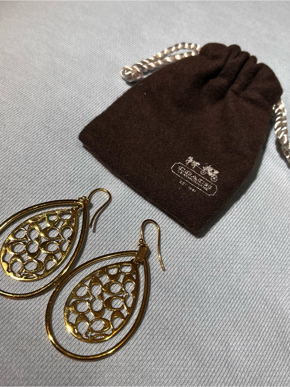 Coach Gold Openwork Teardrop Dangle Earrings - Picture 5 of 5